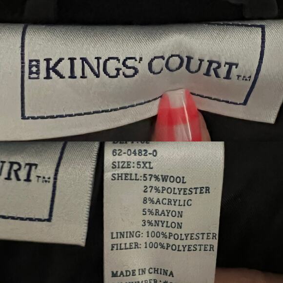 King's Court Black Single Breasted Long Men Peacoat 5XL Wool Blend Minimalist - Picture 11 of 17